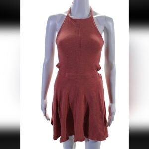 FP Beach Womens Halter Neck Sleeveless A Line Dress Pink Cotton Size Small